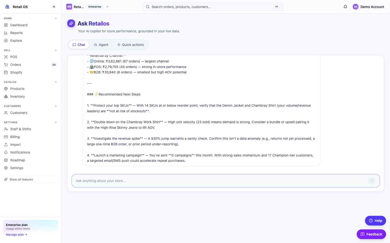 Ask your store anything — Retailos ai copilot