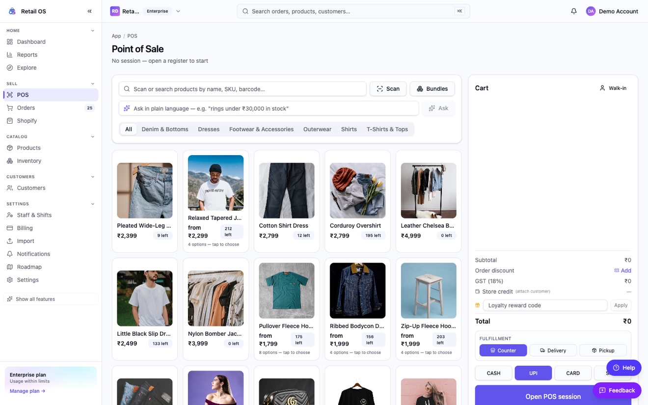 Ring up a sale in seconds — Retailos point of sale