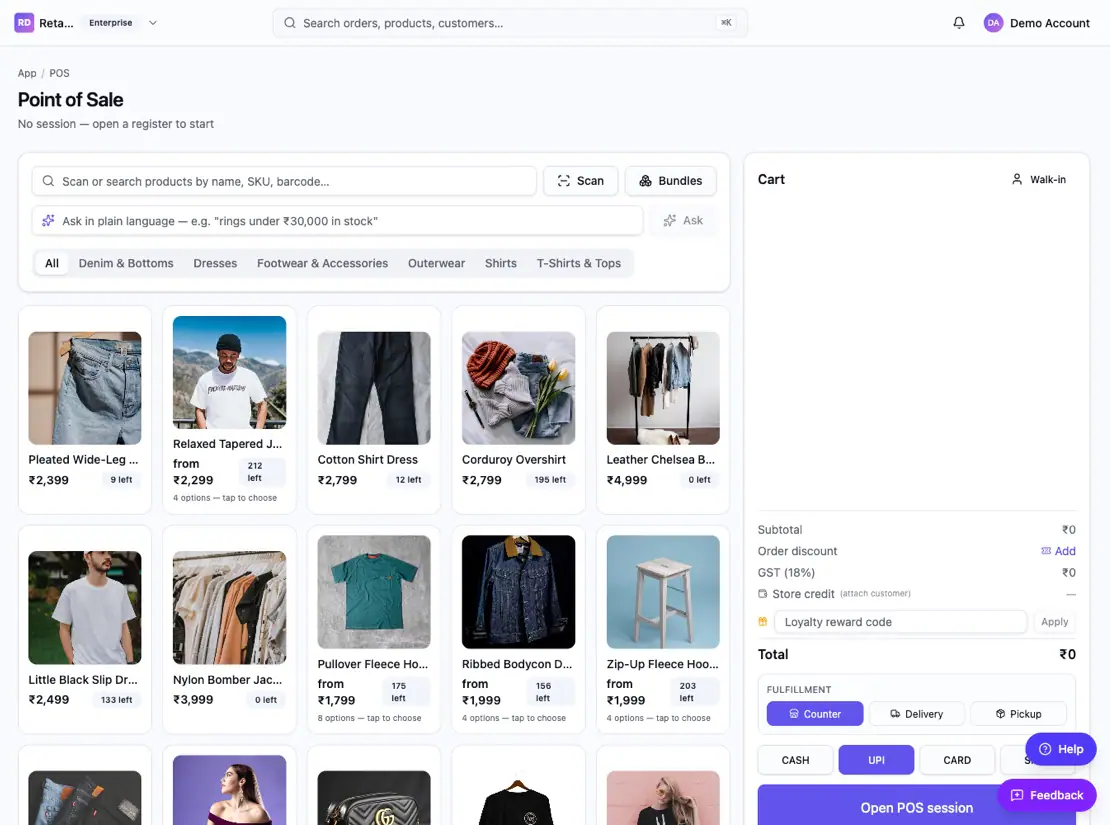 The first sale of the day — Retail Commerce OS point of sale